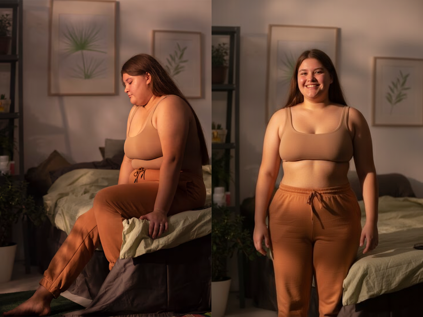 Foto de transformación antes y después de usar OXIFAT: redujo 3 tallas.